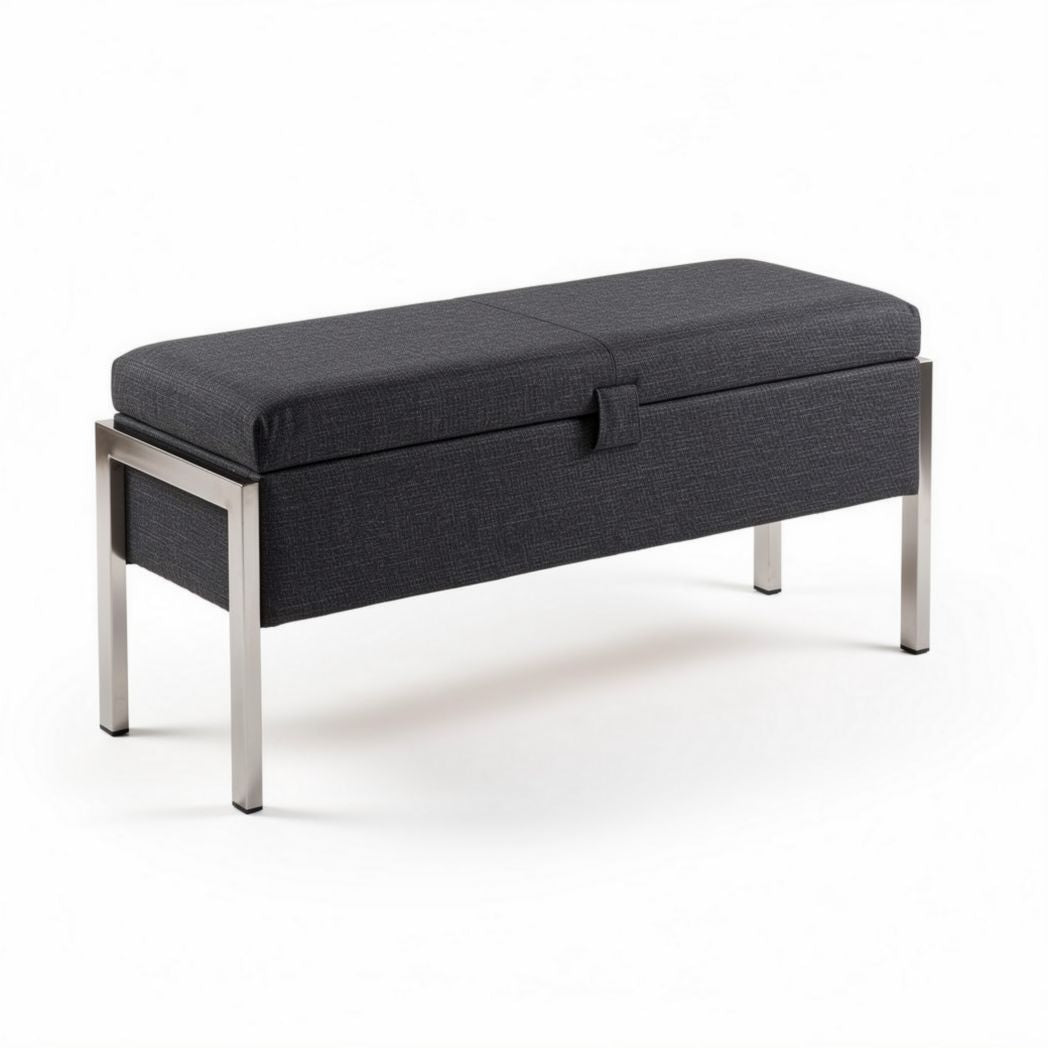 Opbergbank met metalen frame en stof bekleding in antraciet 100 x 40 x 45cm