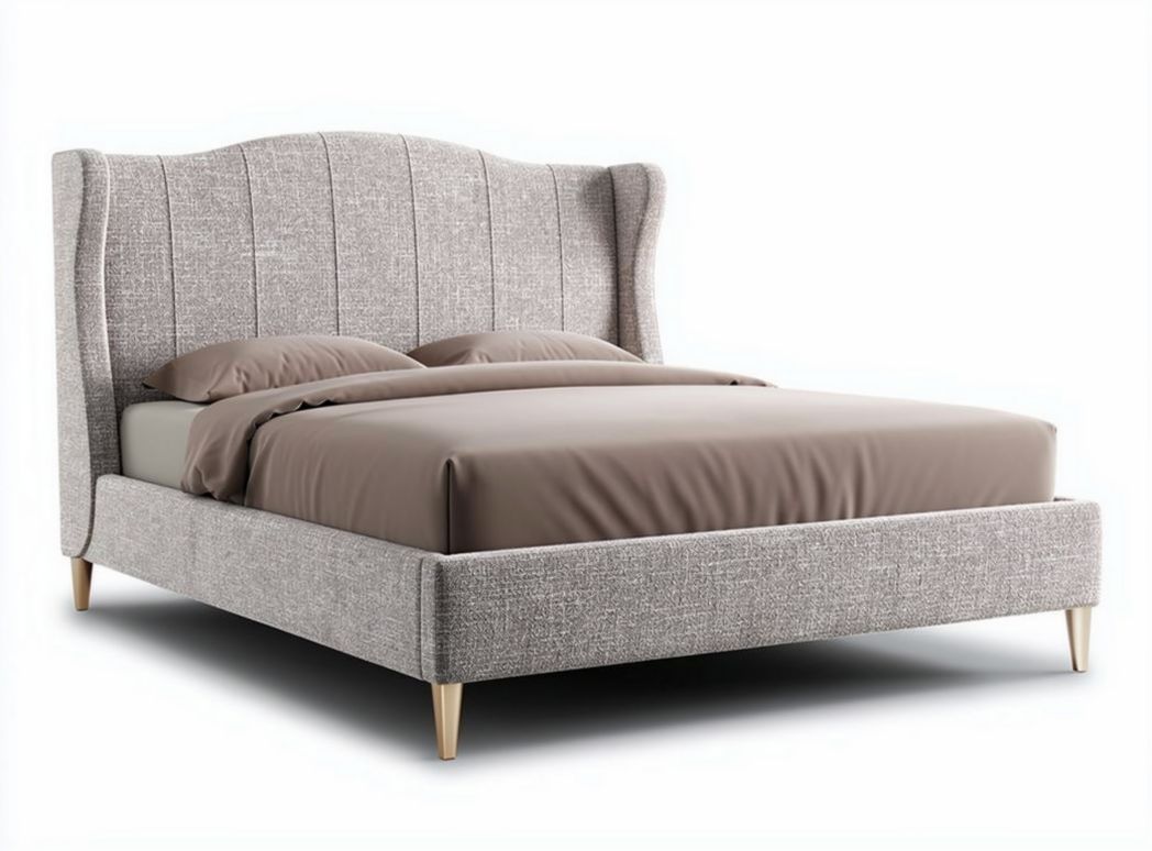 Stijlvol bed met stoffering van grijs textiel 200 x 160 x 100cm