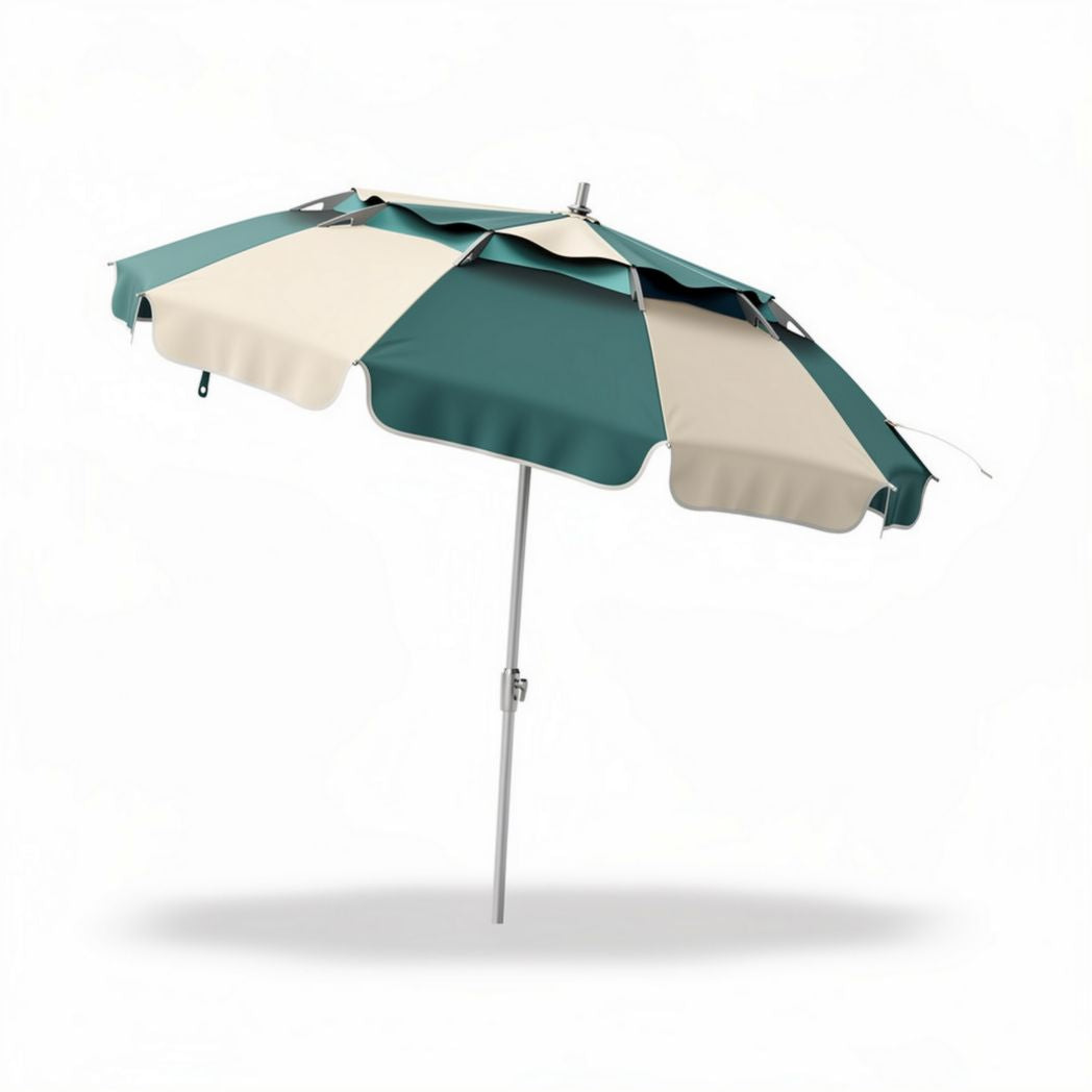 Parasol in groen en crème met metalen voet 180 x 180 x 250cm