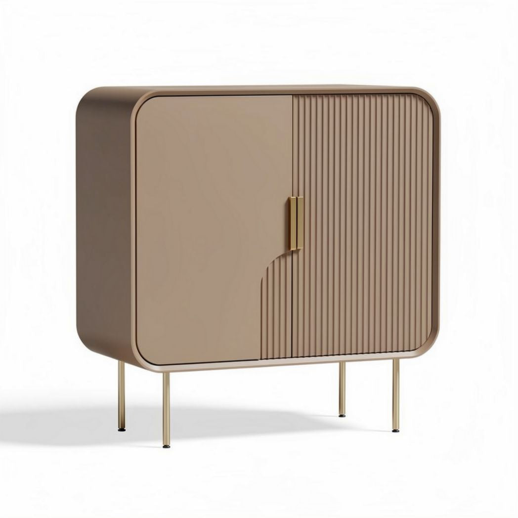 Dressoir van bruin MDF met metalen poten en deur in moderne stijl