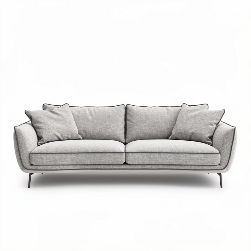 Grijze stoffen bank met kussens en metalen poten 200 x 90 x 85cm