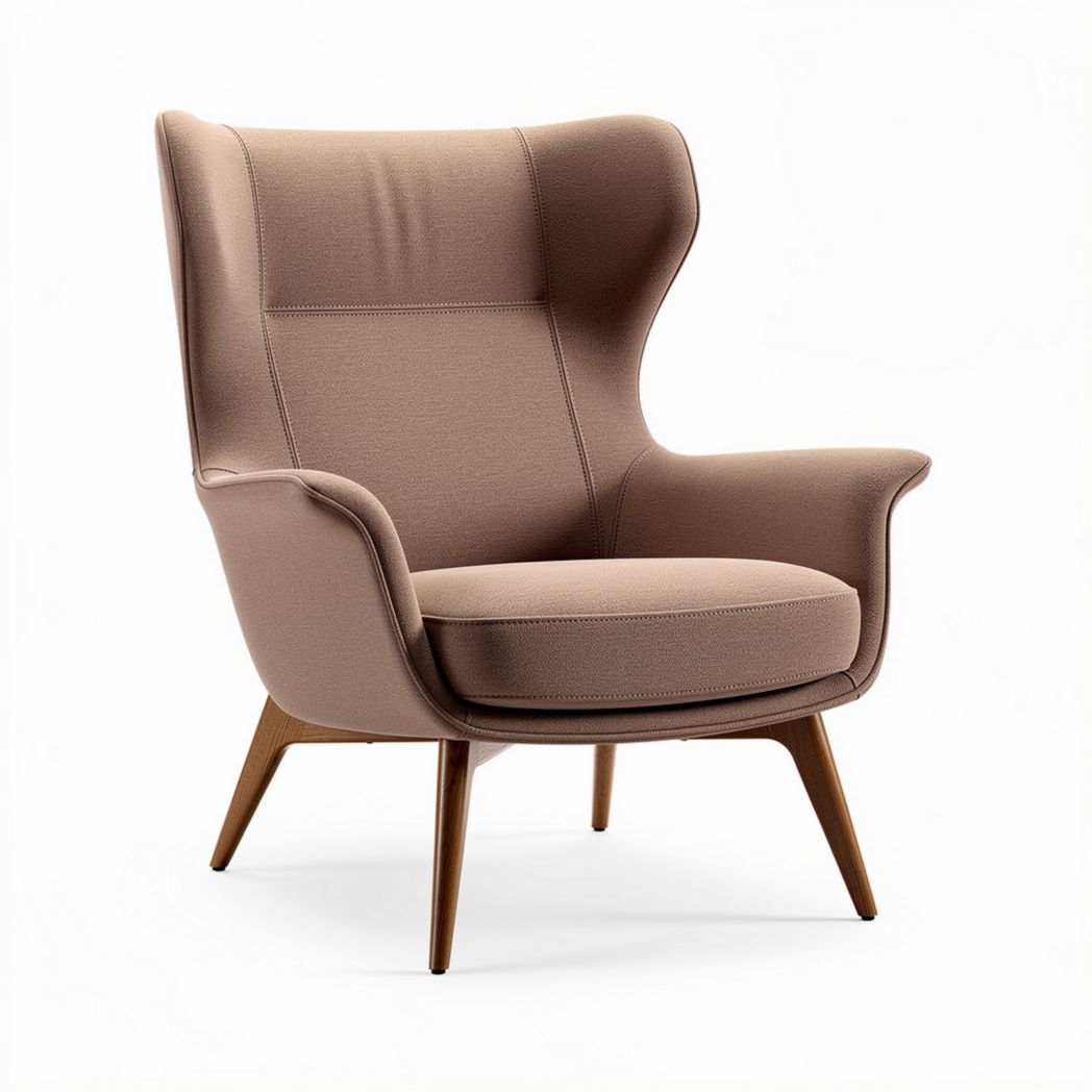 Fauteuil van stof met houten poten in lichtbruin 80 x 80 x 100cm