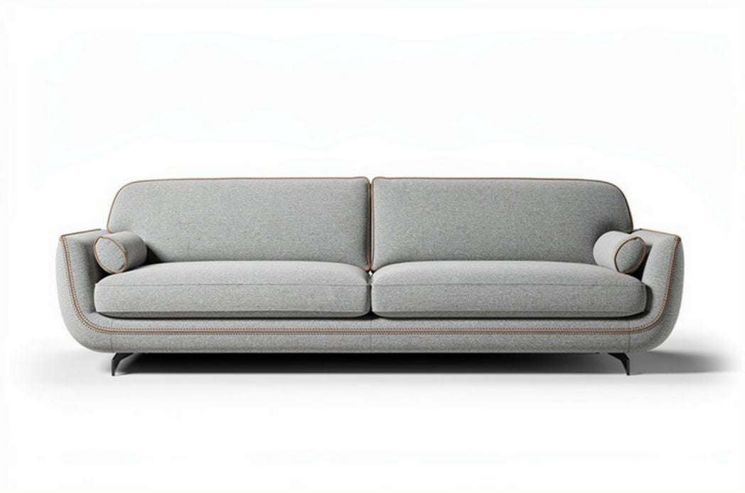 Lichtegrijze bank met stoffen bekleding en stijlvolle afgeronde randen 200 x 90 x 85cm