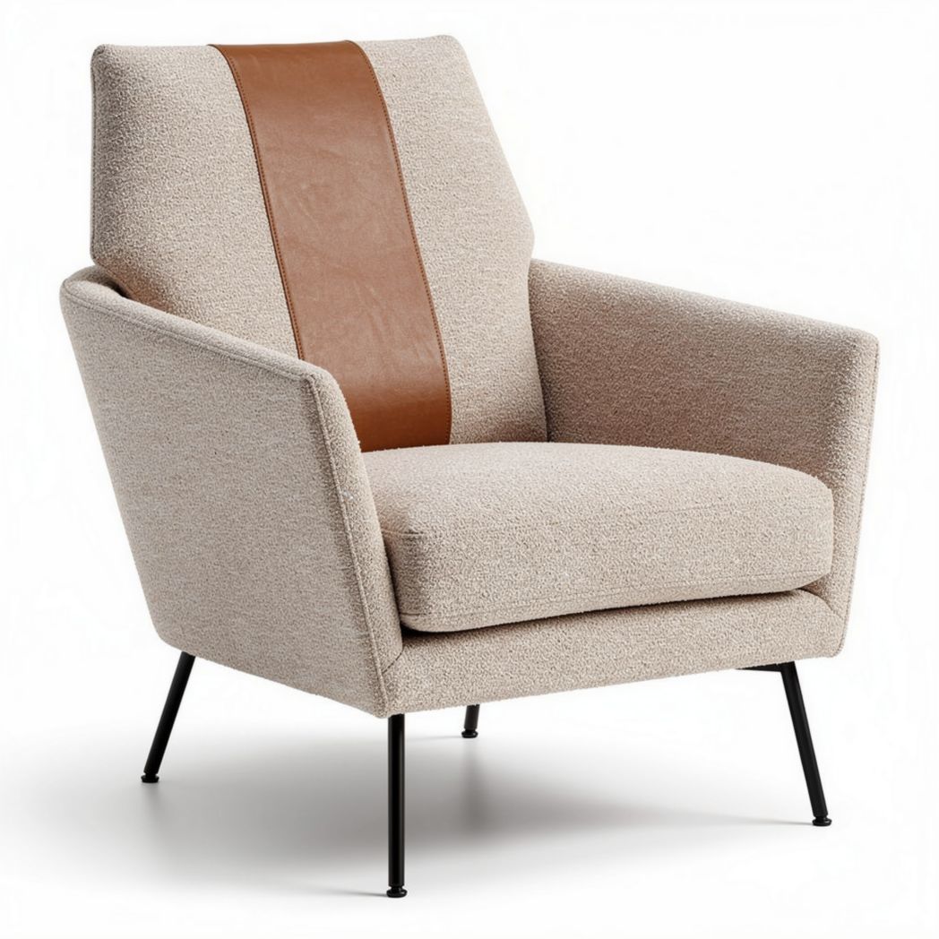 Relaxfauteuil met een beige stof en bruin leren detail 85 x 80 x 90cm