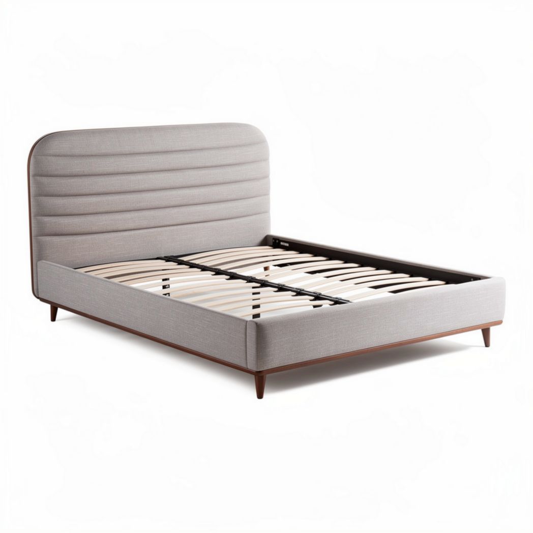 Bedframe met gestreept hoofdbord en lattenbodem 200 x 160 cm grijs hout