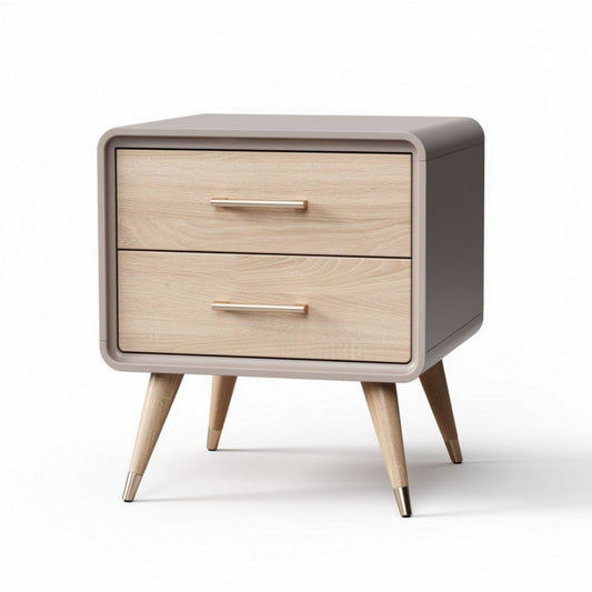 Nachtkastje van hout met twee lades in beige en natuurlijke afwerking 50 x 45 x 40cm