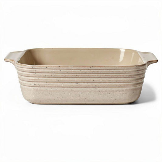 Ovenvas 30 x 20 x 7cm van keramiek in beige kleur met ribbelstructuur