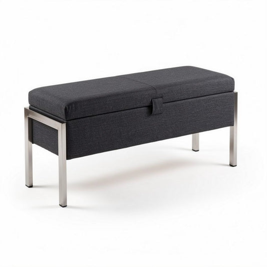Opbergbank met metalen frame en stof bekleding in antraciet 100 x 40 x 45cm