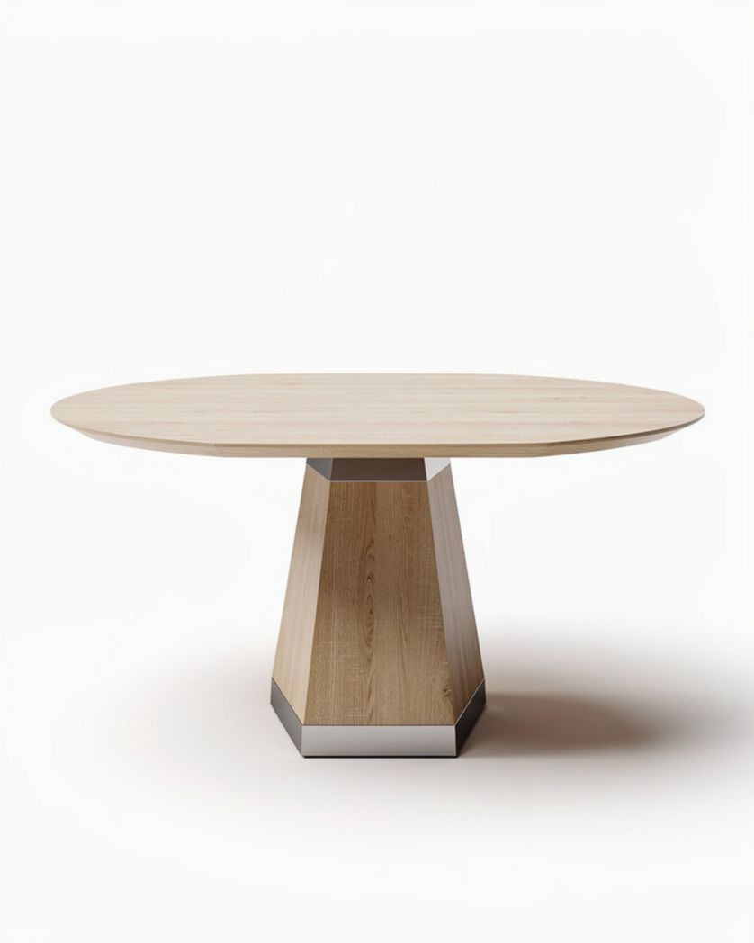 Ronde eikenhouten tafel met metalen voet 100 x 100 x 75cm
