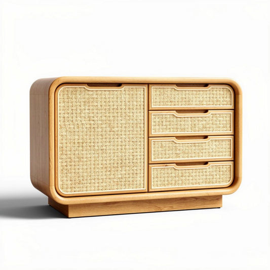 Houten kast met rotan deuren en lades 80 x 40 x 50cm voor opslag