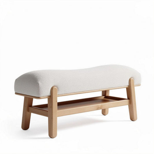 Houten bank met stoffering en opbergruimte 120 x 35 x 45cm crème