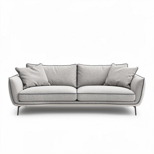 Grijze stoffen bank met kussens en metalen poten 200 x 90 x 85cm