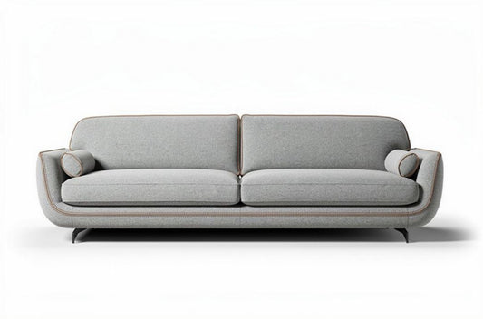Lichtegrijze bank met stoffen bekleding en stijlvolle afgeronde randen 200 x 90 x 85cm